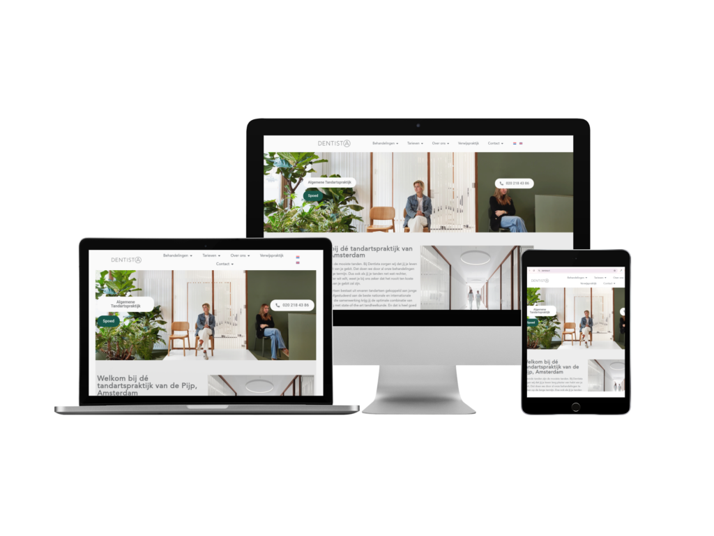 Website van Dentista Amsterdam, resultaat van SEO voor een tandarts in Amsterdam
