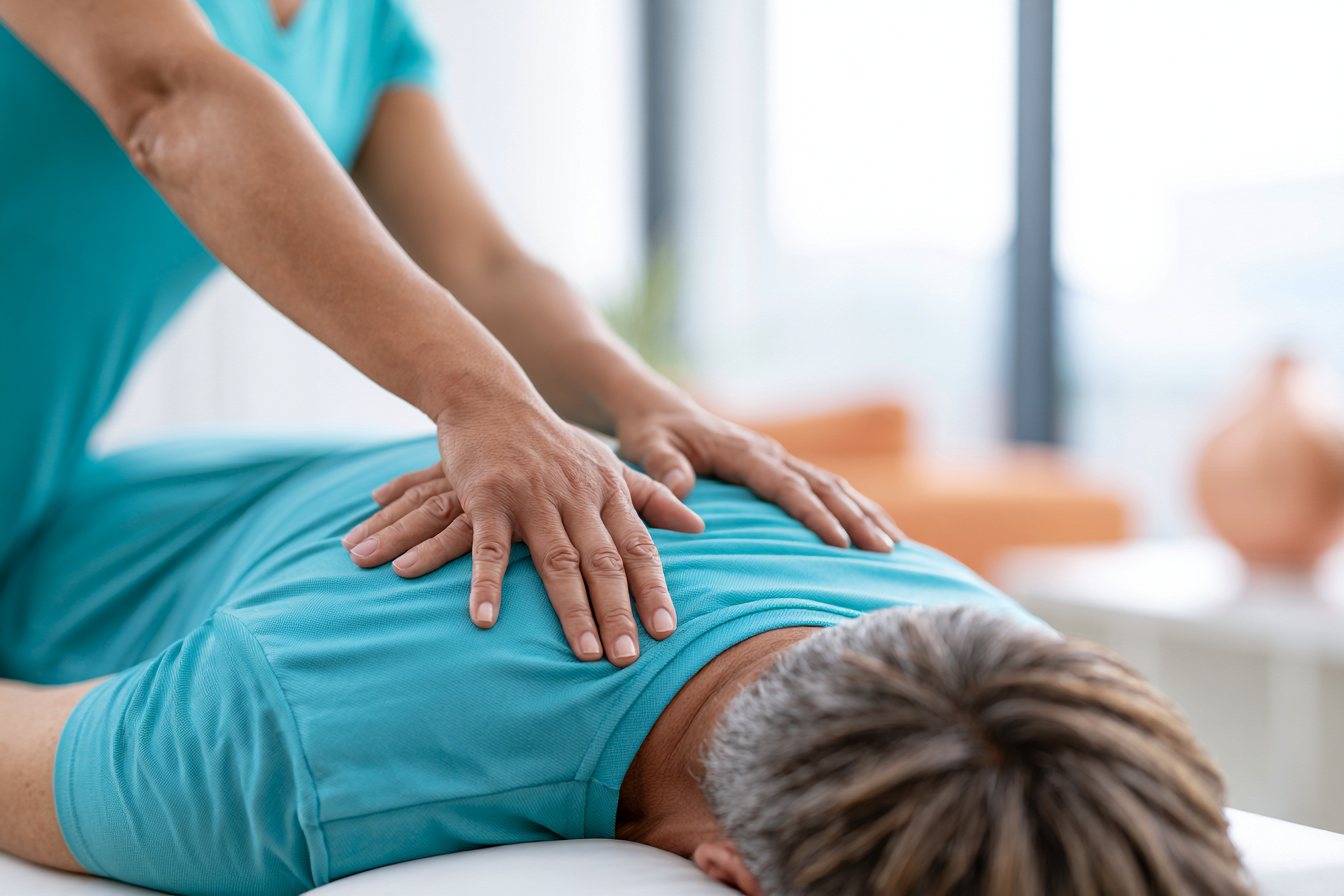 Online marketing voor chiropractoren: behandelaar begeleidt een patiënt tijdens de behandeling